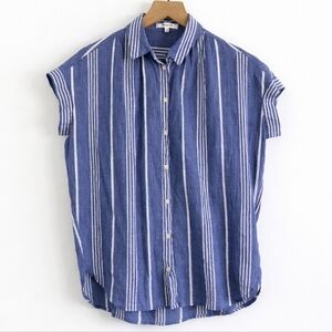Madewell Central Shirt Blue White Stripe Cap Sleeve Cotton Button Down XXS